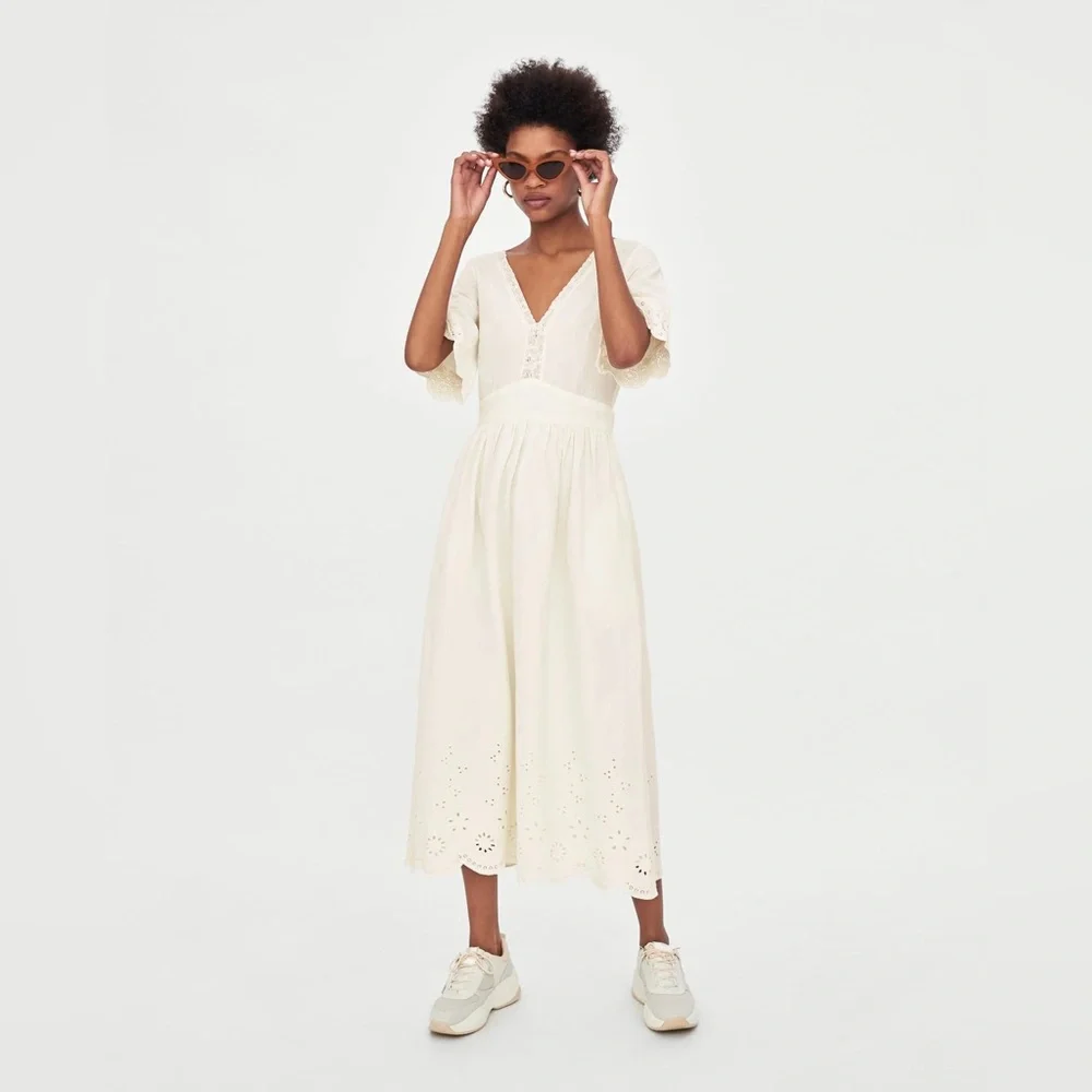 Gorgeous Ethereal Trf Collection For Zara White Linen Dress Summer cottagecore - Picture 2 of 12